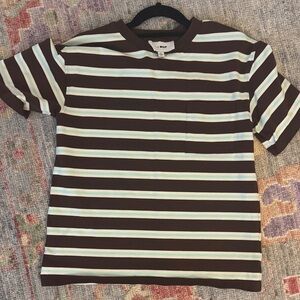 LE BOP SIZE SMALL Brown and White Striped Short Sleeve Tee